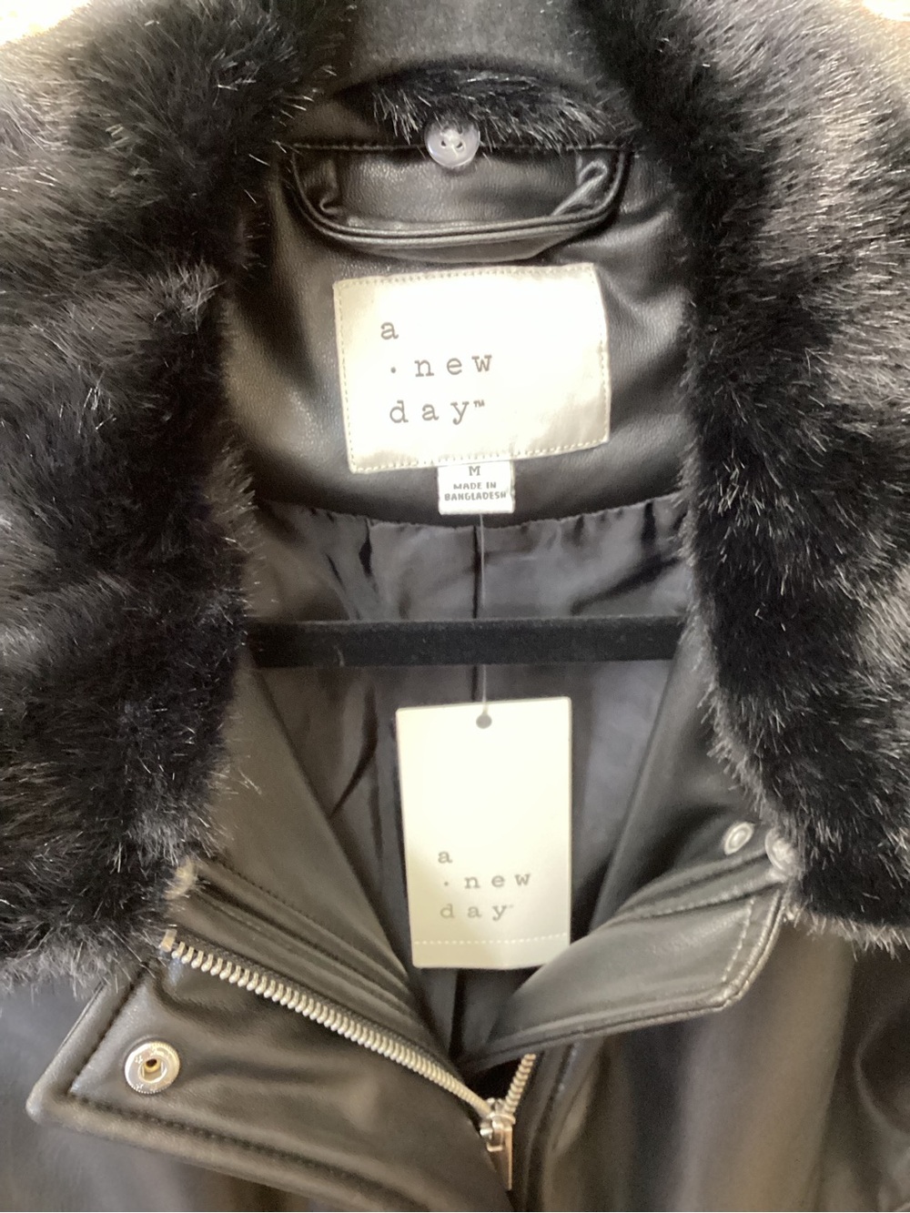 Mango Men’s Black Faux Fur Collar Bomber Jacket